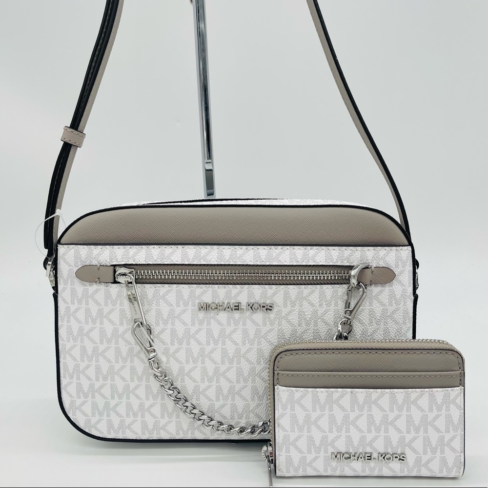 Michael Kors Large EW Zip Chain Xbody Bag & MD ZA Card Case Wallet